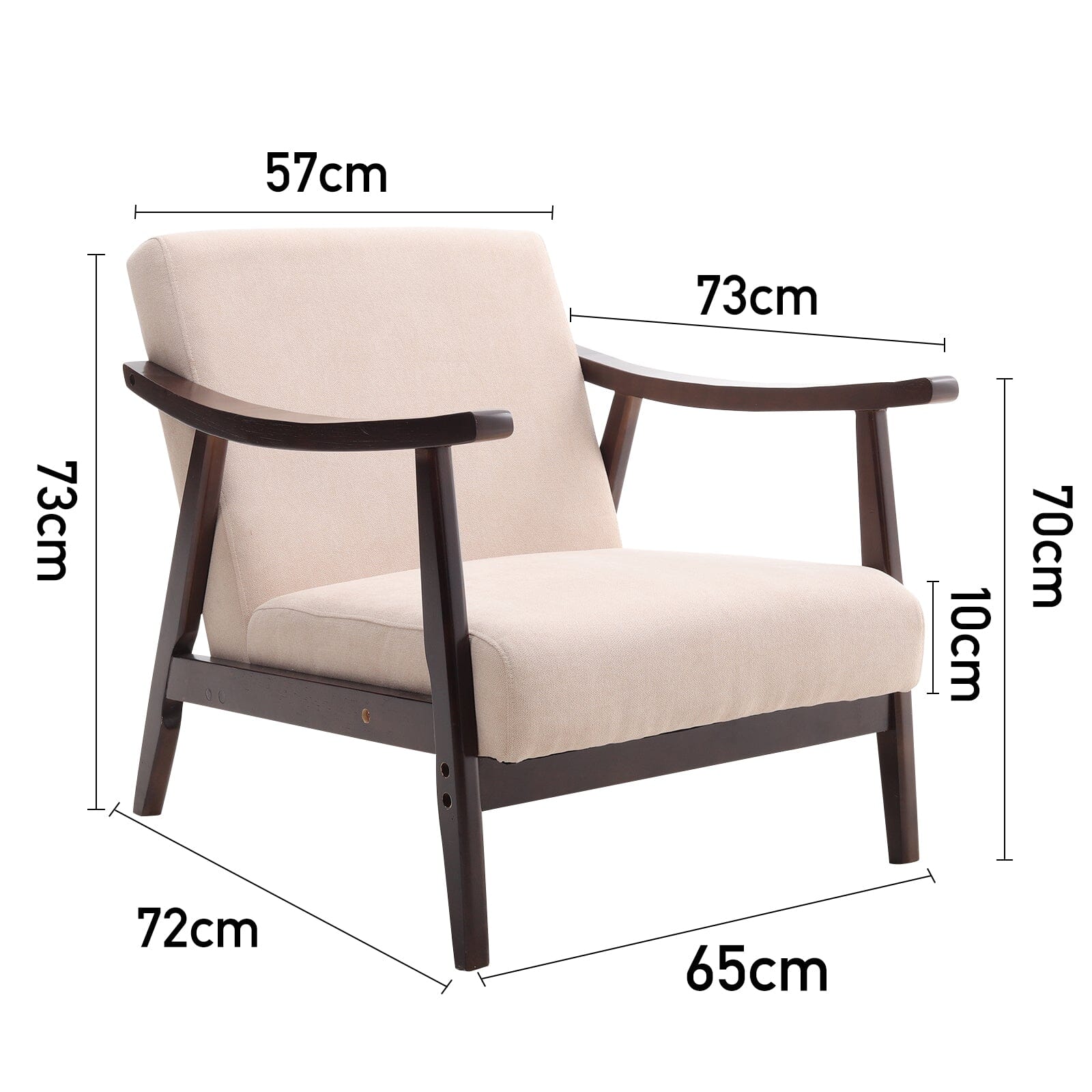Mid-Century Modern Wooden Arm Accent Chair – Beige Tech Velvet Living and Home 
