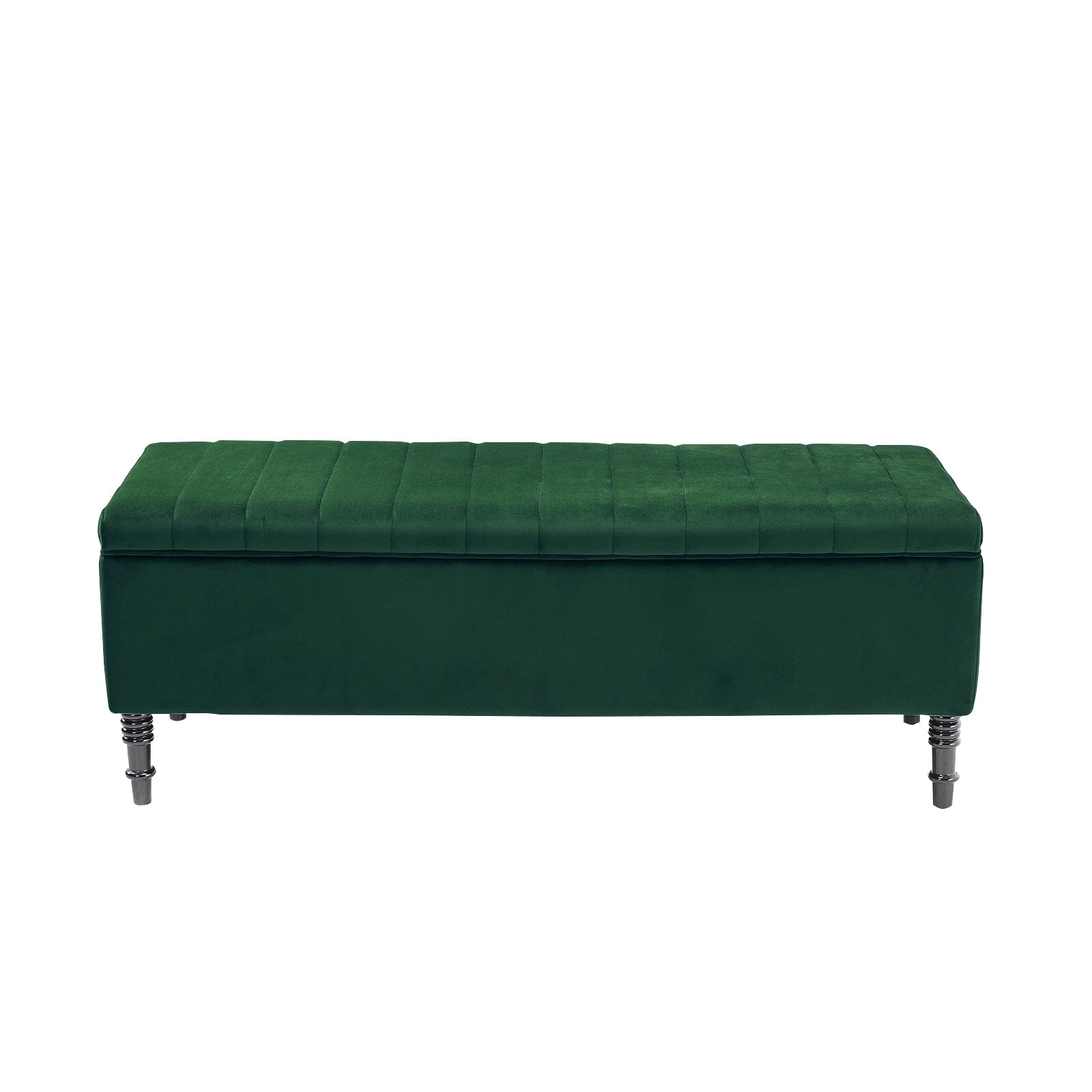 Emerald Velvet Storage Bench with Tufted Top &amp; Black Rubberwood Legs Living and Home 