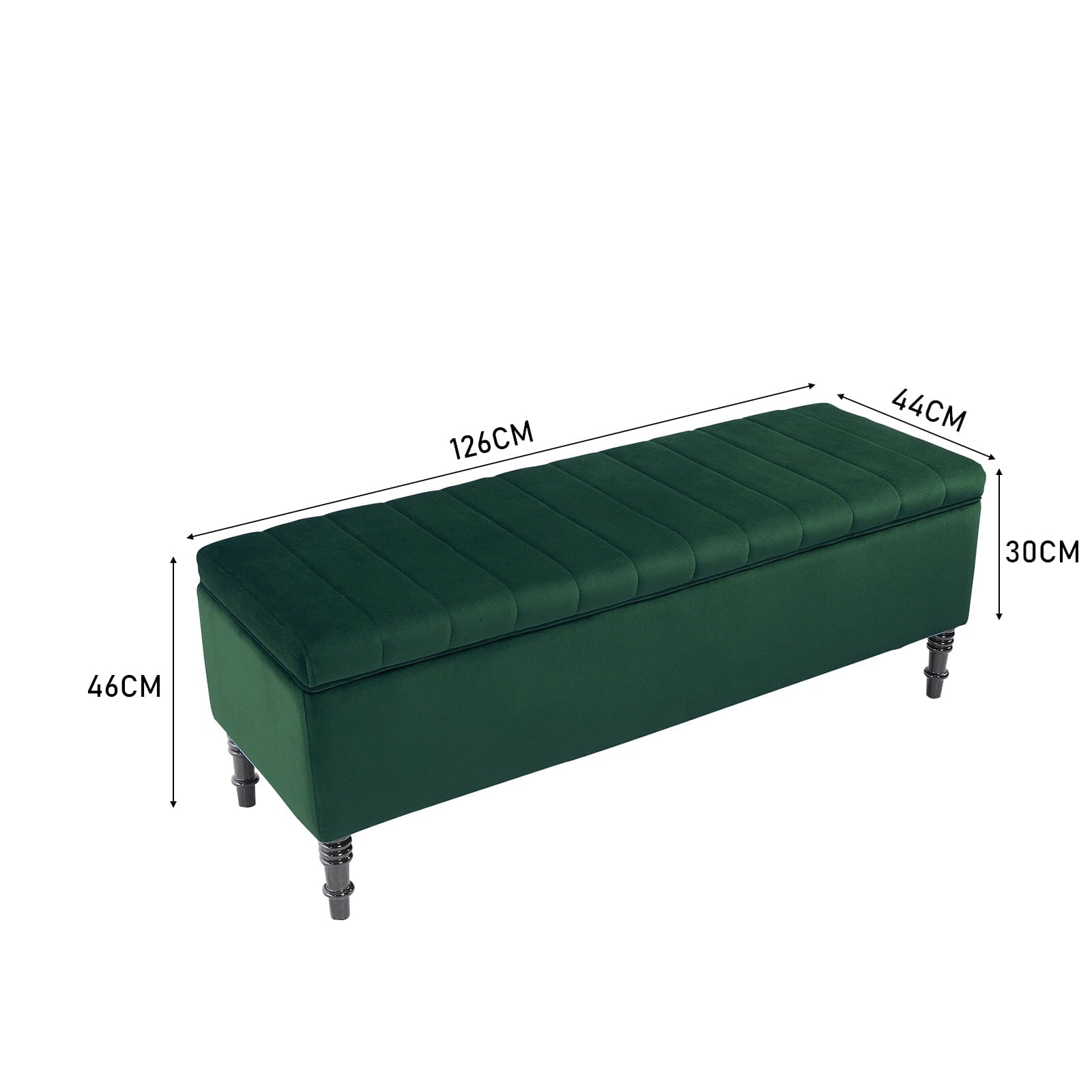 Emerald Velvet Storage Bench with Tufted Top &amp; Black Rubberwood Legs Living and Home 