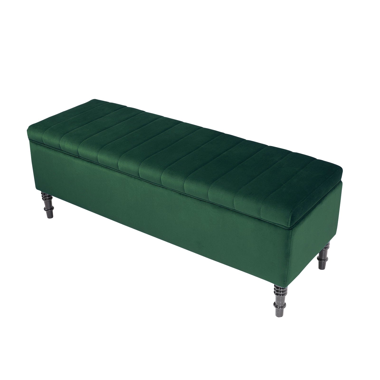 Emerald Velvet Storage Bench with Tufted Top &amp; Black Rubberwood Legs Living and Home 
