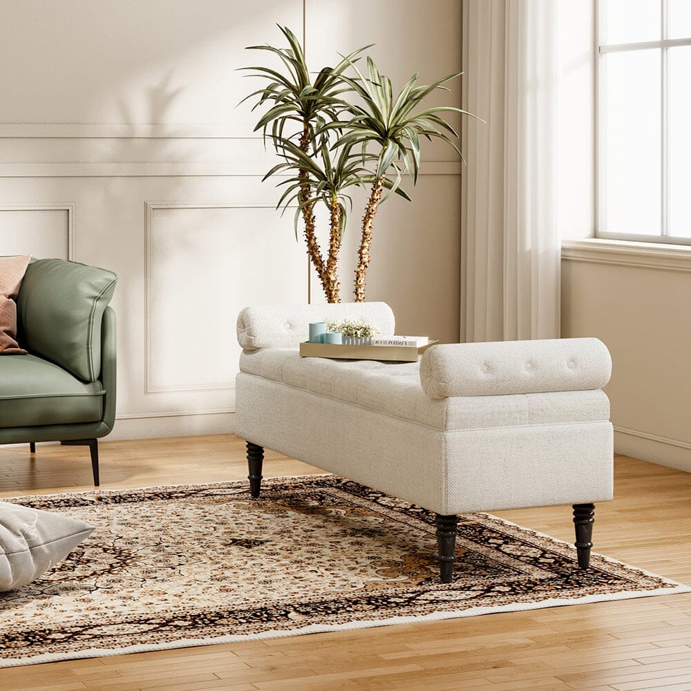 Grey Velvet Storage Bench with Tufted Top, Dual Pillows Living and Home 