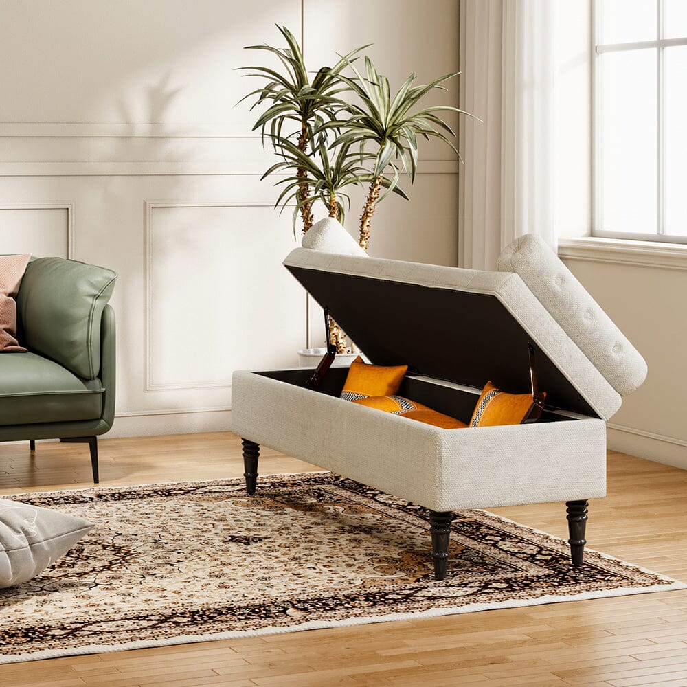 Grey Velvet Storage Bench with Tufted Top, Dual Pillows Living and Home 