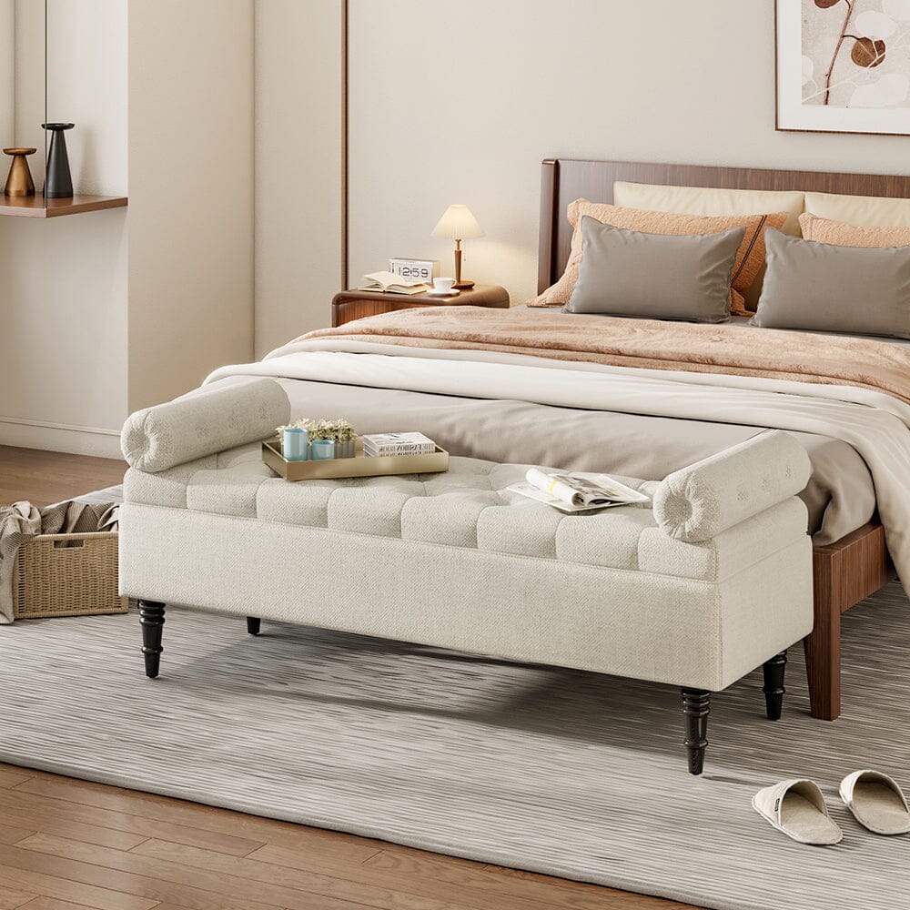 Grey Velvet Storage Bench with Tufted Top, Dual Pillows Living and Home 