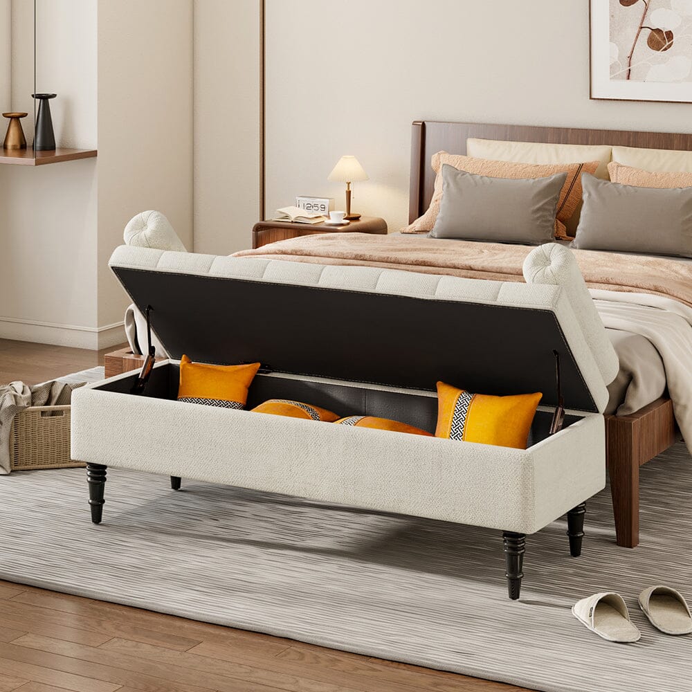 Grey Velvet Storage Bench with Tufted Top, Dual Pillows Living and Home 