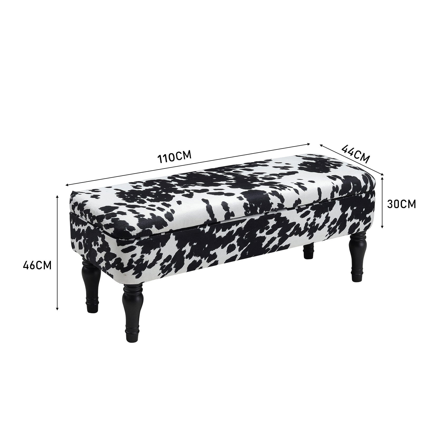 Cow Print Velvet Storage Bench with Black Rubberwood Legs Living and Home 