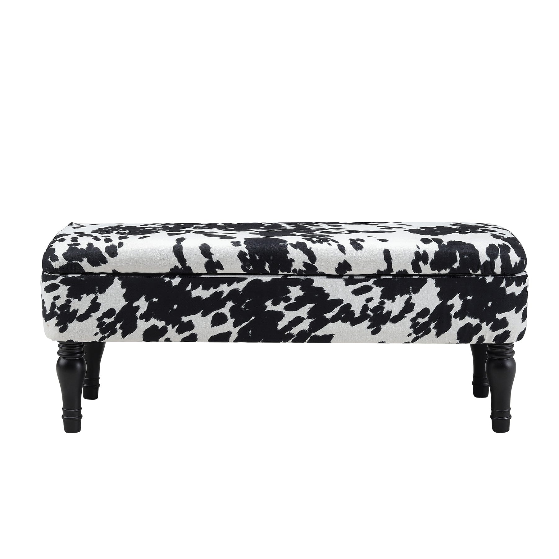 Cow Print Velvet Storage Bench with Black Rubberwood Legs Living and Home 