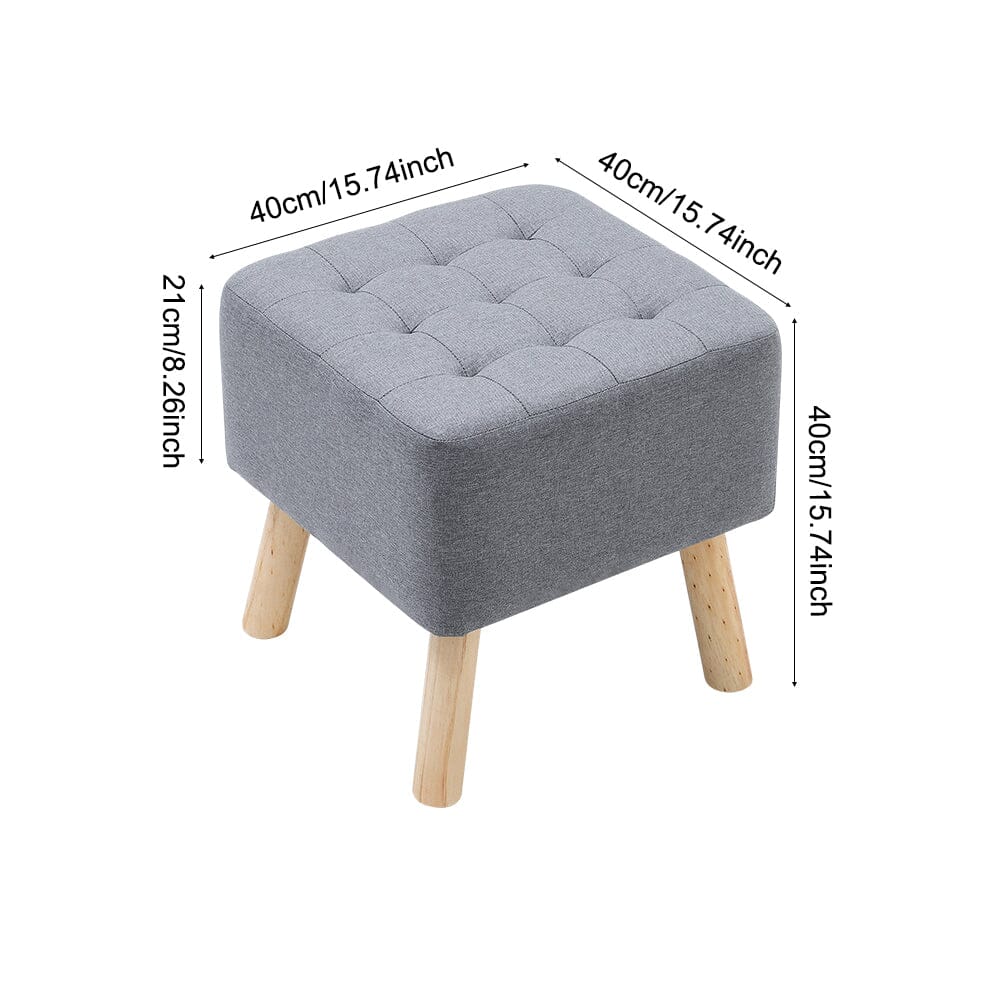 Square Tufted Shoe Stool Linen Fabric with Oak Legs Living and Home 