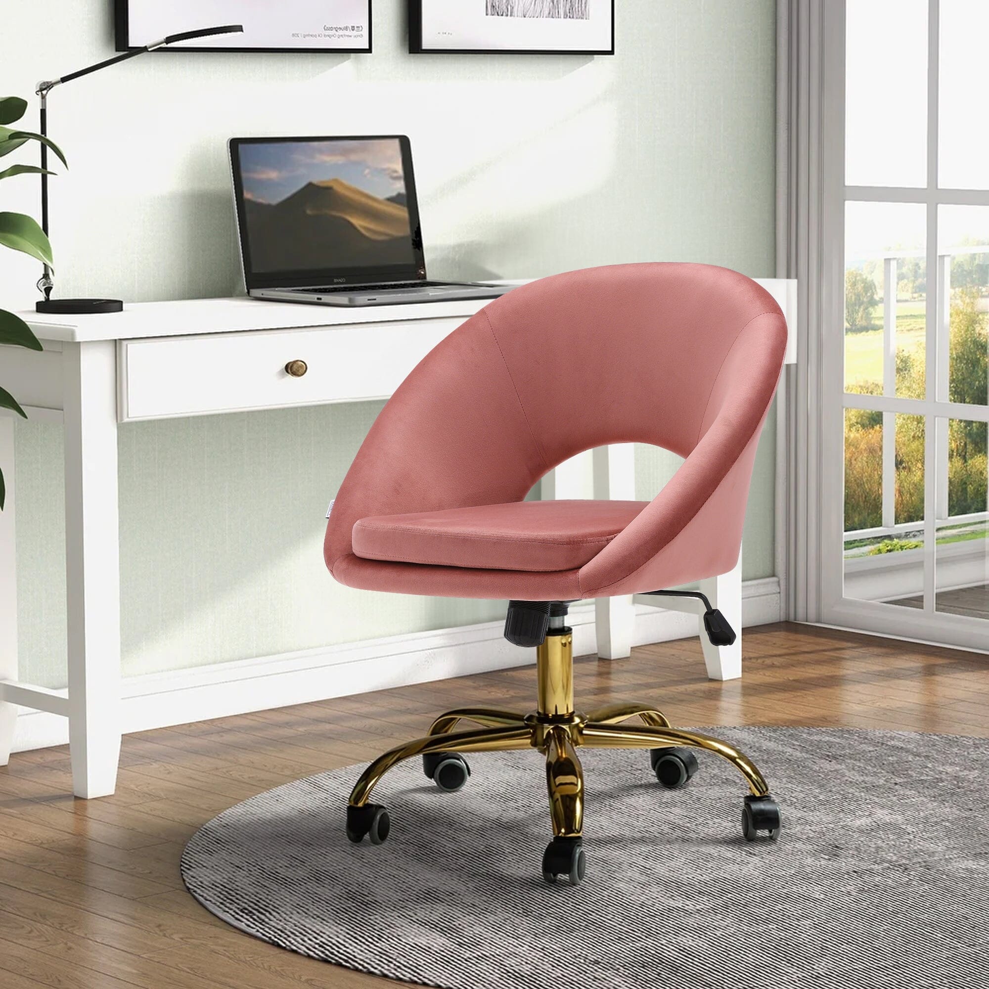 Velvet Swivel Office Chair Height Adjustable Home Office Chairs Living and Home Pink 