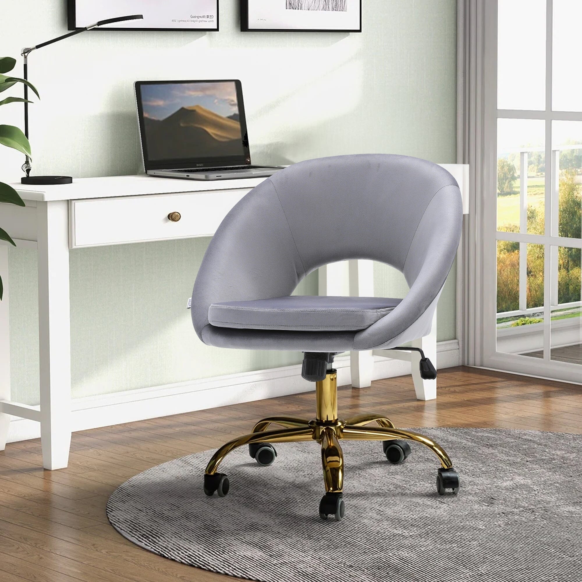 Velvet Swivel Office Chair Height Adjustable Home Office Chairs Living and Home Grey 