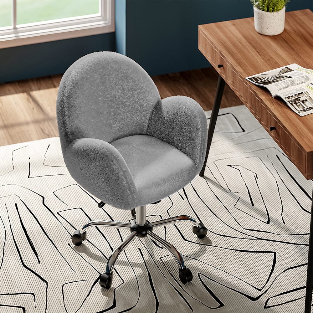 Grey Plush Adjustable Office Chair with Armrests and Rolling Wheels Living and Home 
