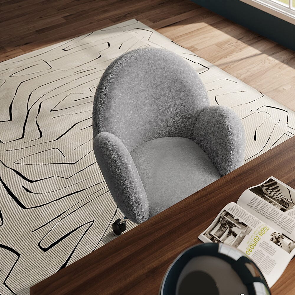 Grey Plush Adjustable Office Chair with Armrests and Rolling Wheels Living and Home 