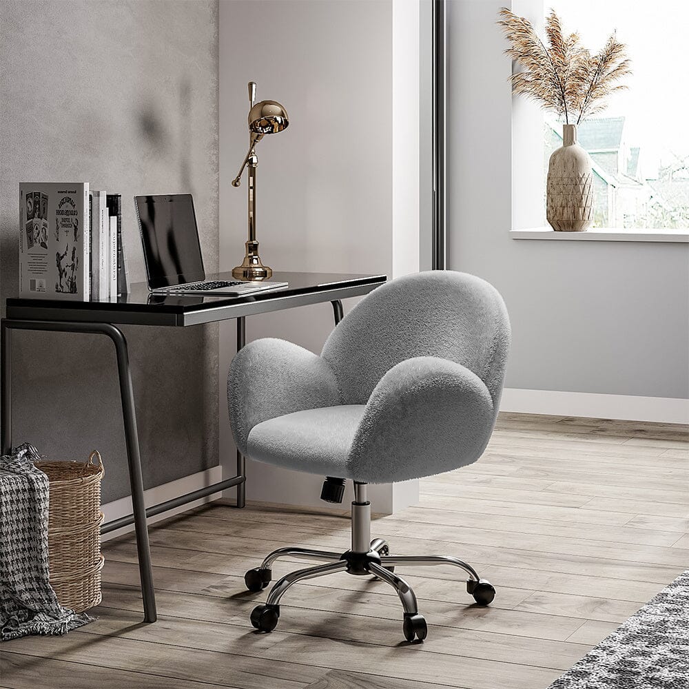 Grey Plush Adjustable Office Chair with Armrests and Rolling Wheels Living and Home 
