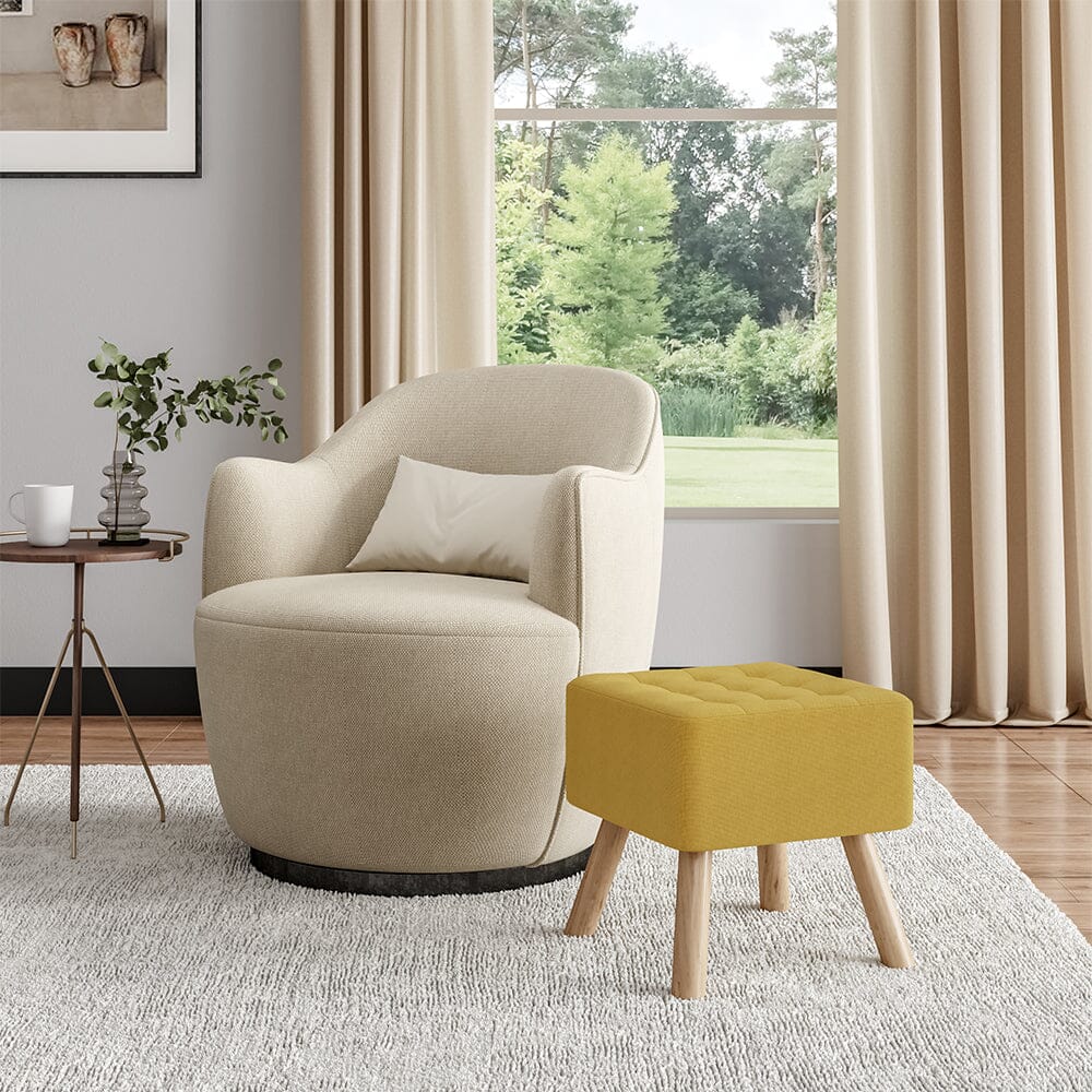 Square Tufted Shoe Stool Linen Fabric with Oak Legs Living and Home 