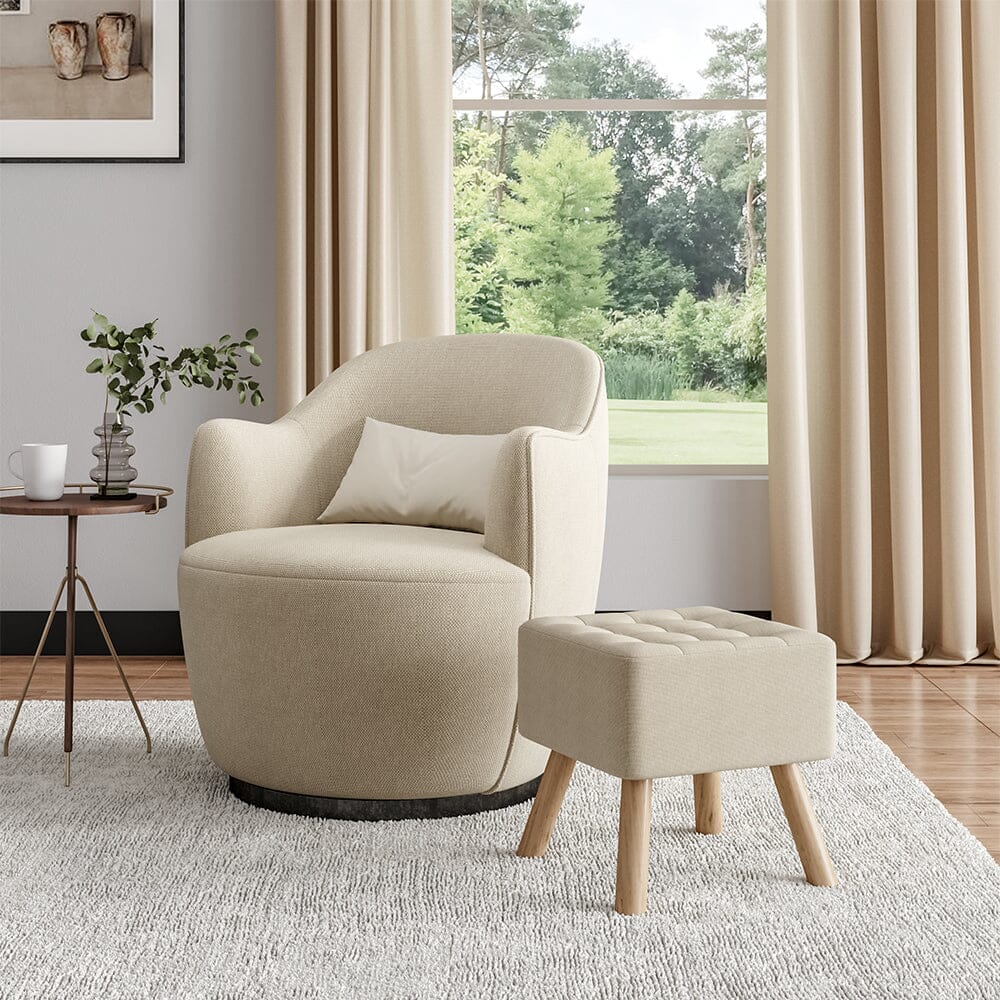 Square Tufted Shoe Stool Linen Fabric with Oak Legs Living and Home 