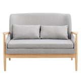4ft Wide Linen Grey Loveseat Sofa Natural with Wood Legs and Pillows 2 Seater Sofas Living and Home 