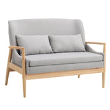 4ft Wide Linen Grey Loveseat Sofa Natural with Wood Legs and Pillows 2 Seater Sofas Living and Home 