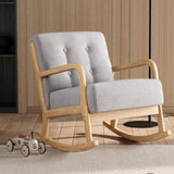 Grey Linen Rocking Chair Upholstered Seat Lounge Chair with Pillow