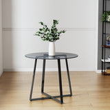 Round Dining Table 90cm Metal Based Glass Coffee Table Dining Tables Living and Home Black Semi-transparent Top Black Base 