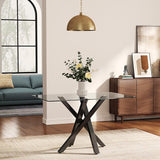 Glass Top Dining Table 130x80cm with Crossing Metal Legs Dining Tables Living and Home Black 