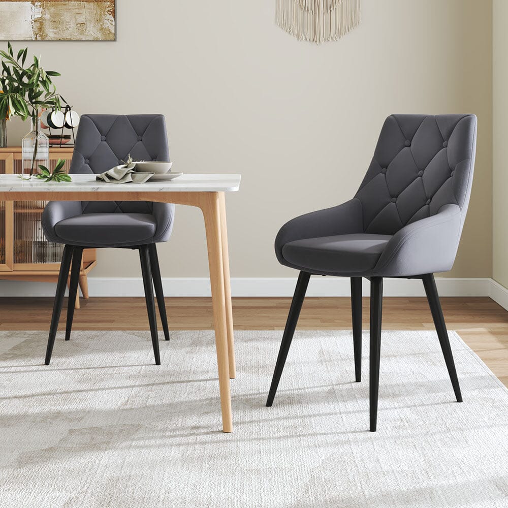 Velvet Dining Chairs with Black Metal Legs – Set of 2 Living and Home 