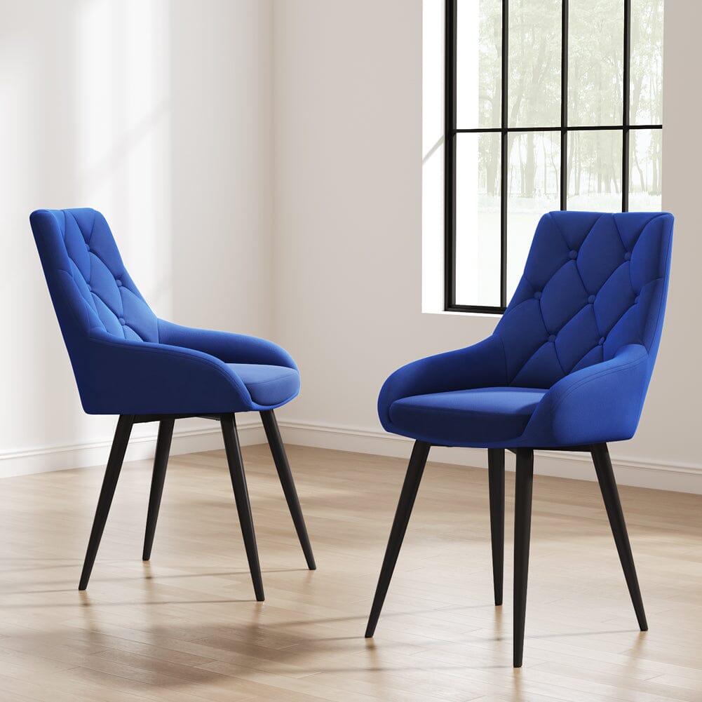 Velvet Dining Chairs with Black Metal Legs – Set of 2 Living and Home Blue 