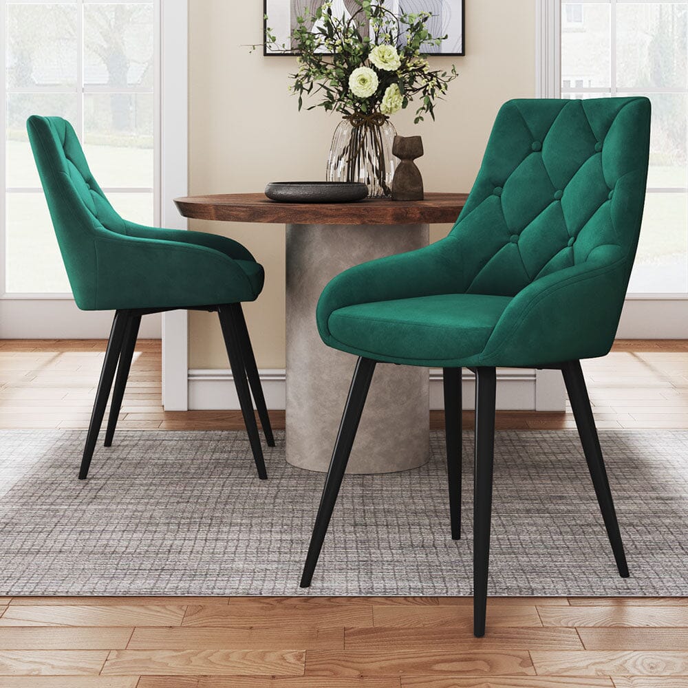 Velvet Dining Chairs with Black Metal Legs – Set of 2 Living and Home 