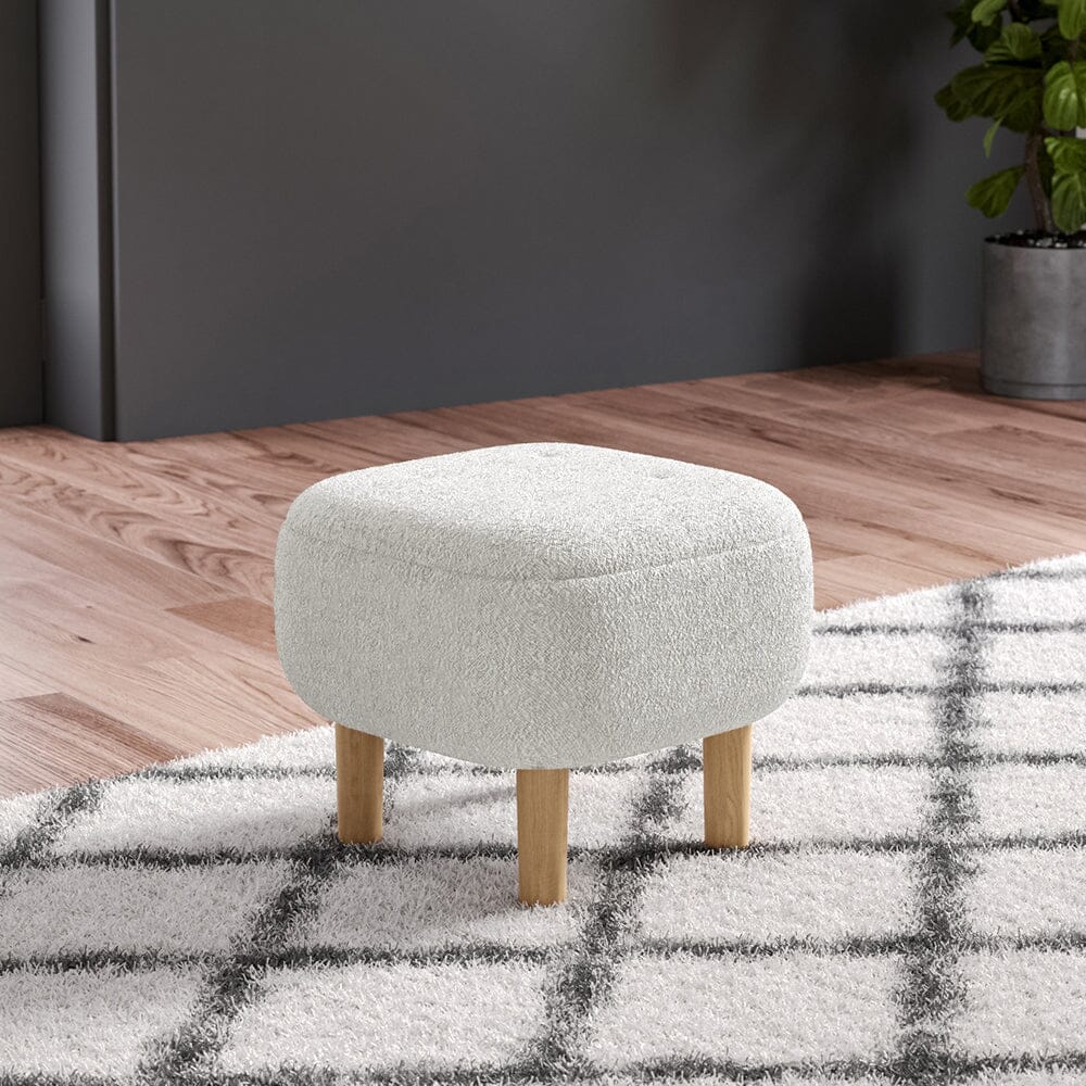 Square Teddy Fabric Ottoman Stool with Tufted Detail Living and Home 