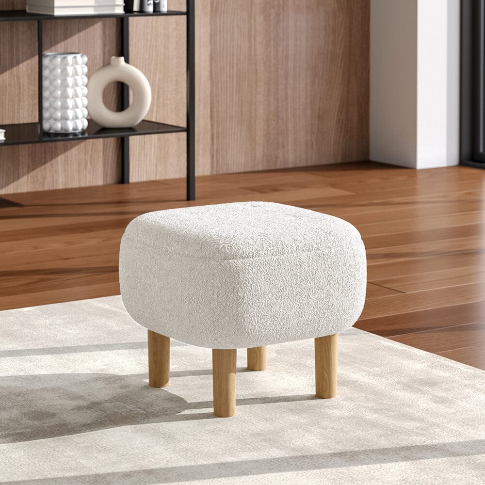 Square Teddy Fabric Ottoman Stool with Tufted Detail Living and Home Beige 