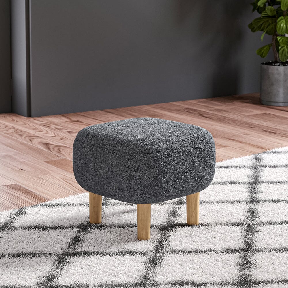Square Teddy Fabric Ottoman Stool with Tufted Detail Living and Home 