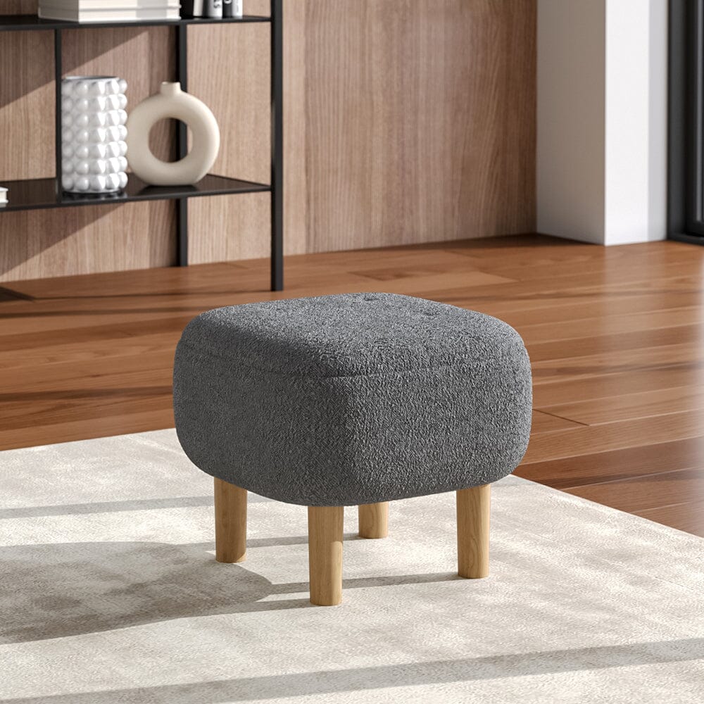 Square Teddy Fabric Ottoman Stool with Tufted Detail Living and Home Grey 