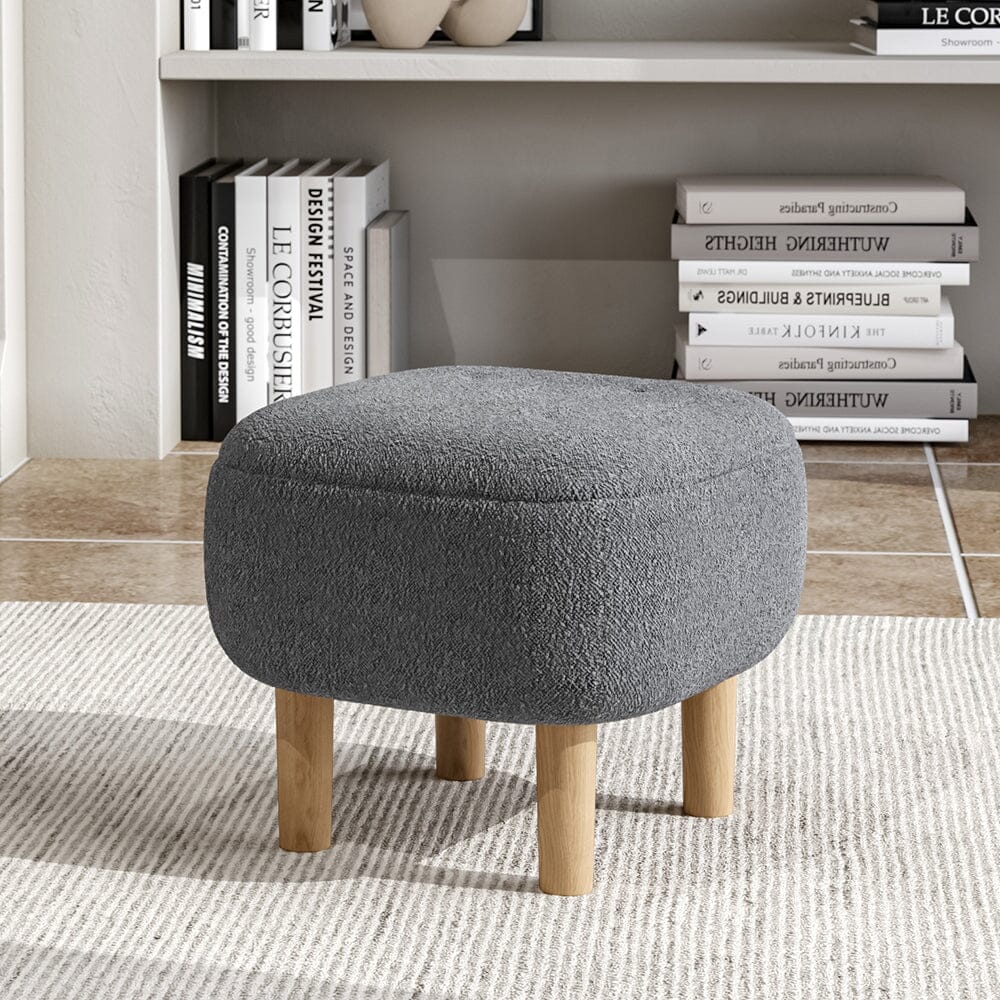 Square Teddy Fabric Ottoman Stool with Tufted Detail Living and Home 