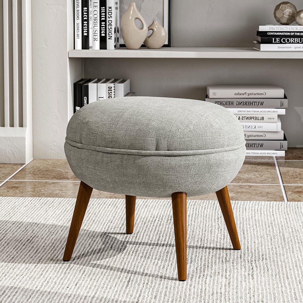 Linen Oval Stool Ottoman Footstool with Wooden Legs Footstools Living and Home 