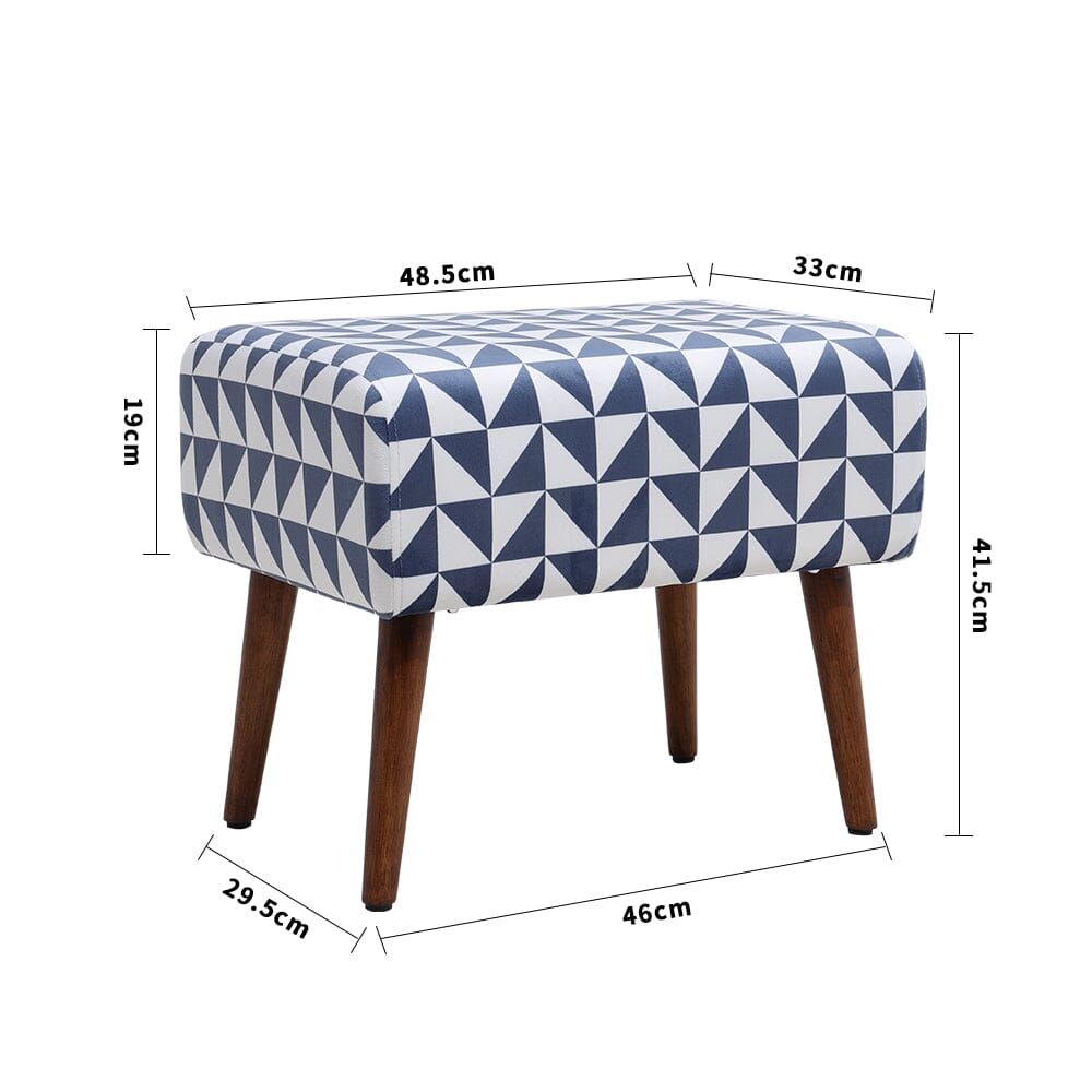 Mid-Century Modern Geometric Print Ottoman Bench Linen Fabric Living and Home 