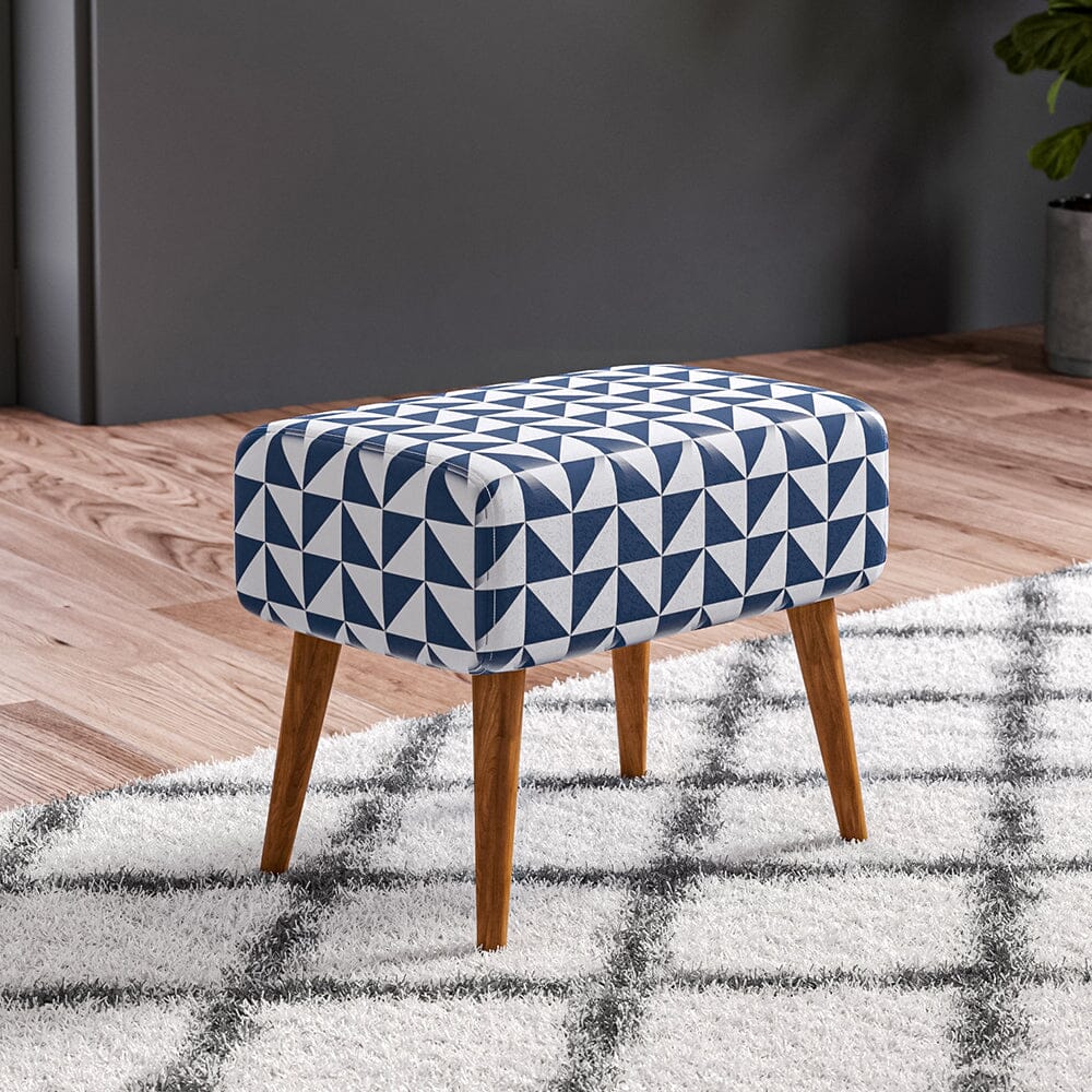 Mid-Century Modern Geometric Print Ottoman Bench Linen Fabric Living and Home 