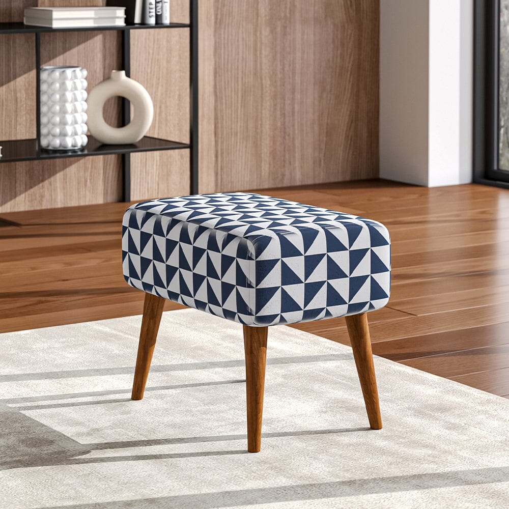 Mid-Century Modern Geometric Print Ottoman Bench Linen Fabric Living and Home 
