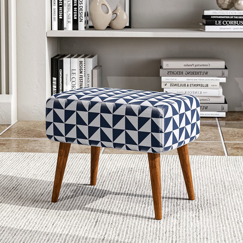Mid-Century Modern Geometric Print Ottoman Bench Linen Fabric Living and Home 