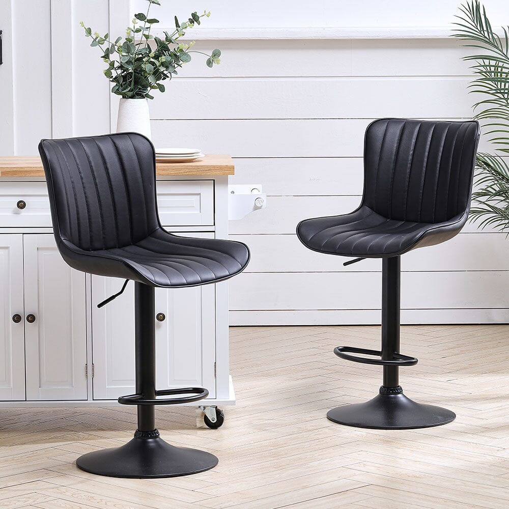 Set of 2 Gas Lift Faux Leather Bar Stool Black Bar Stools Living and Home 