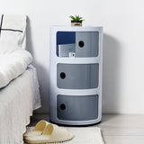 58cm Height Cylindrical 3-Tier Plastic Storage 3 Drawer Unit Storage Drawers Living and Home White Frame and Grey Door 