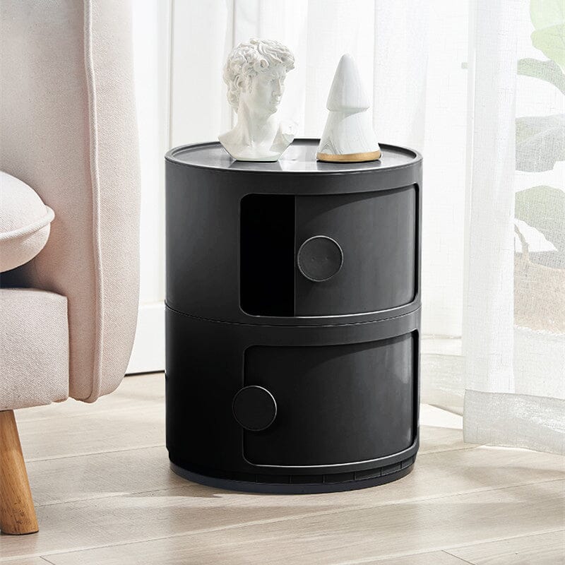 Black 2-Tier Round ABS Plastic Storage Cabinet With Circular Handles Living and Home 