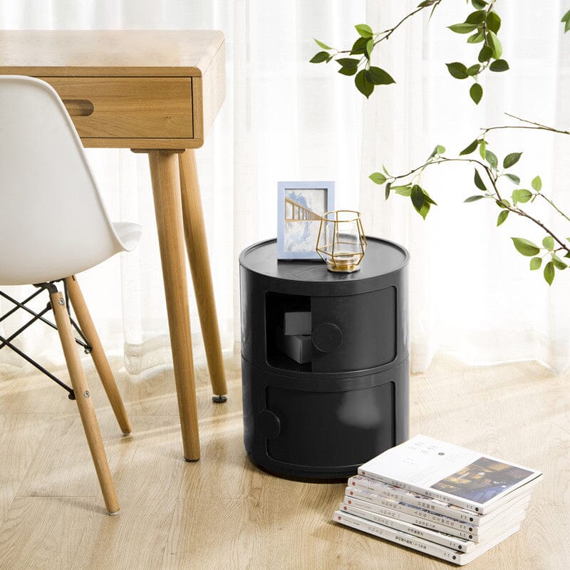 Black 2-Tier Round ABS Plastic Storage Cabinet With Circular Handles Living and Home 