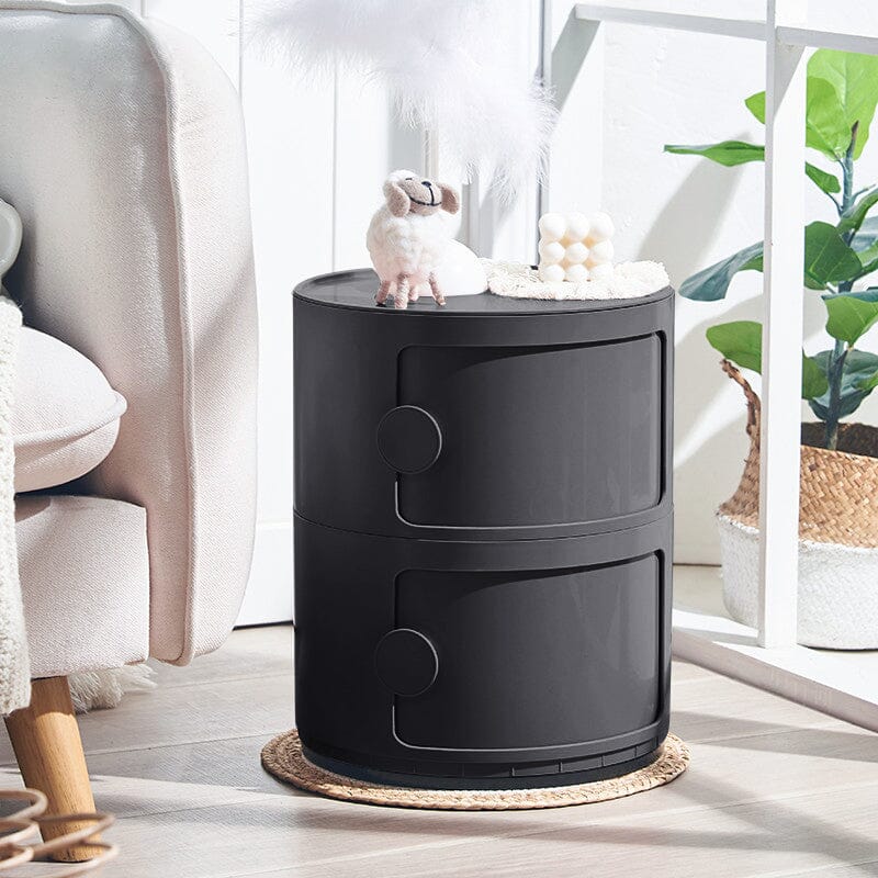 Black 2-Tier Round ABS Plastic Storage Cabinet With Circular Handles Living and Home 