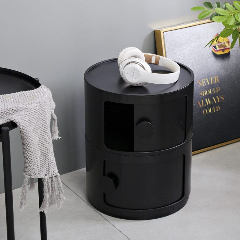 Black 2-Tier Round ABS Plastic Storage Cabinet With Circular Handles Living and Home 