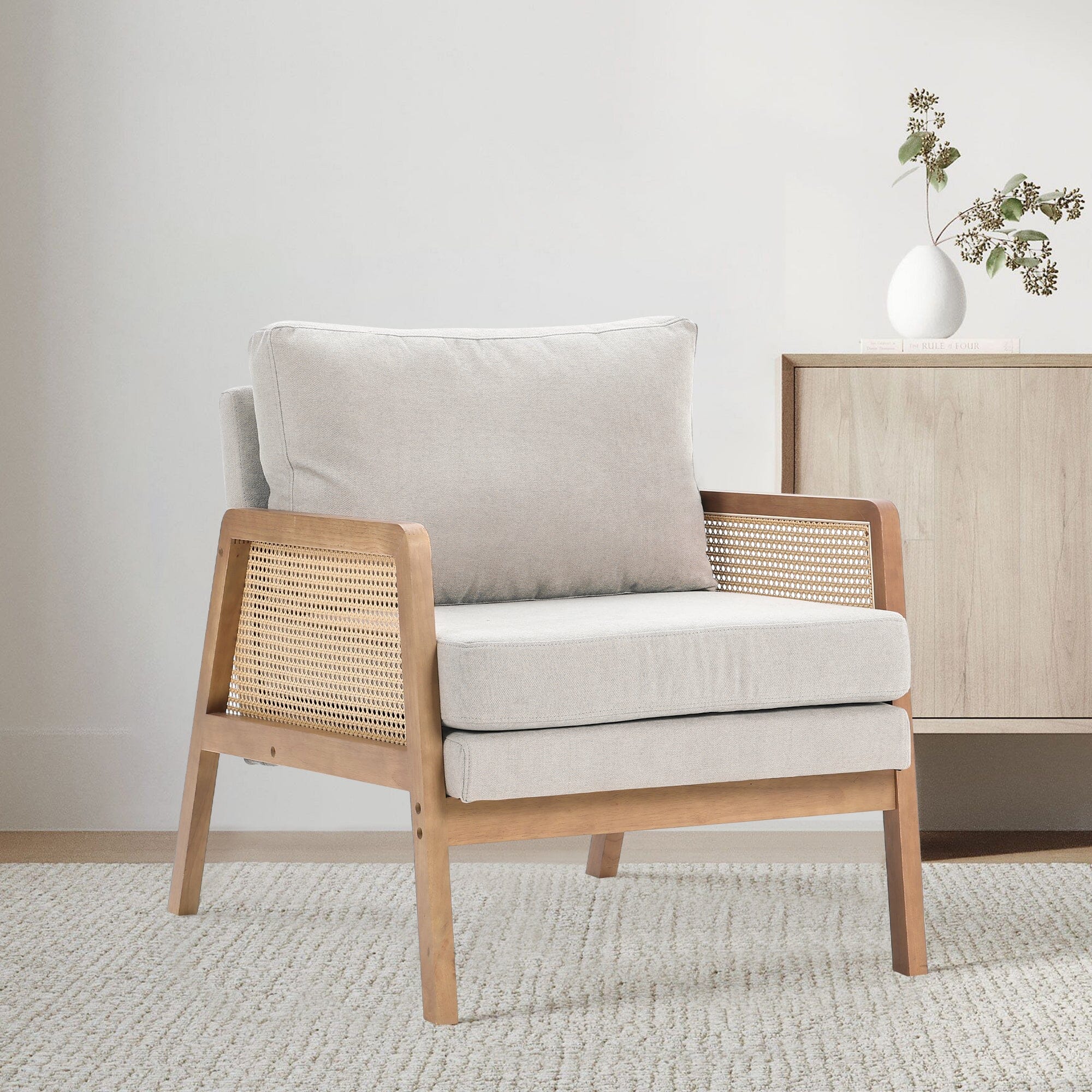 Scandi-Boho Rattan & Wood Accent Chair Collection – Multi-Colour Options Living and Home Beige Model 01 