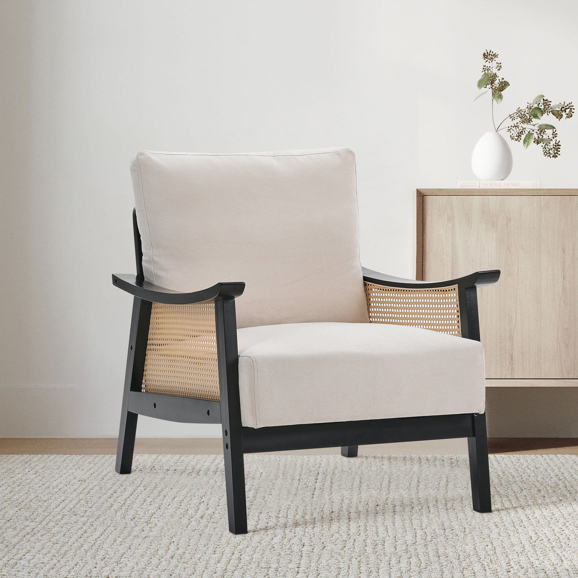 Scandi-Boho Rattan & Wood Accent Chair Collection – Multi-Colour Options Living and Home Beige Model 02 