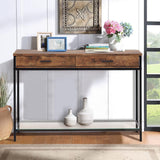 2 Drawers Console Table Storage Stand with Glass Shelf