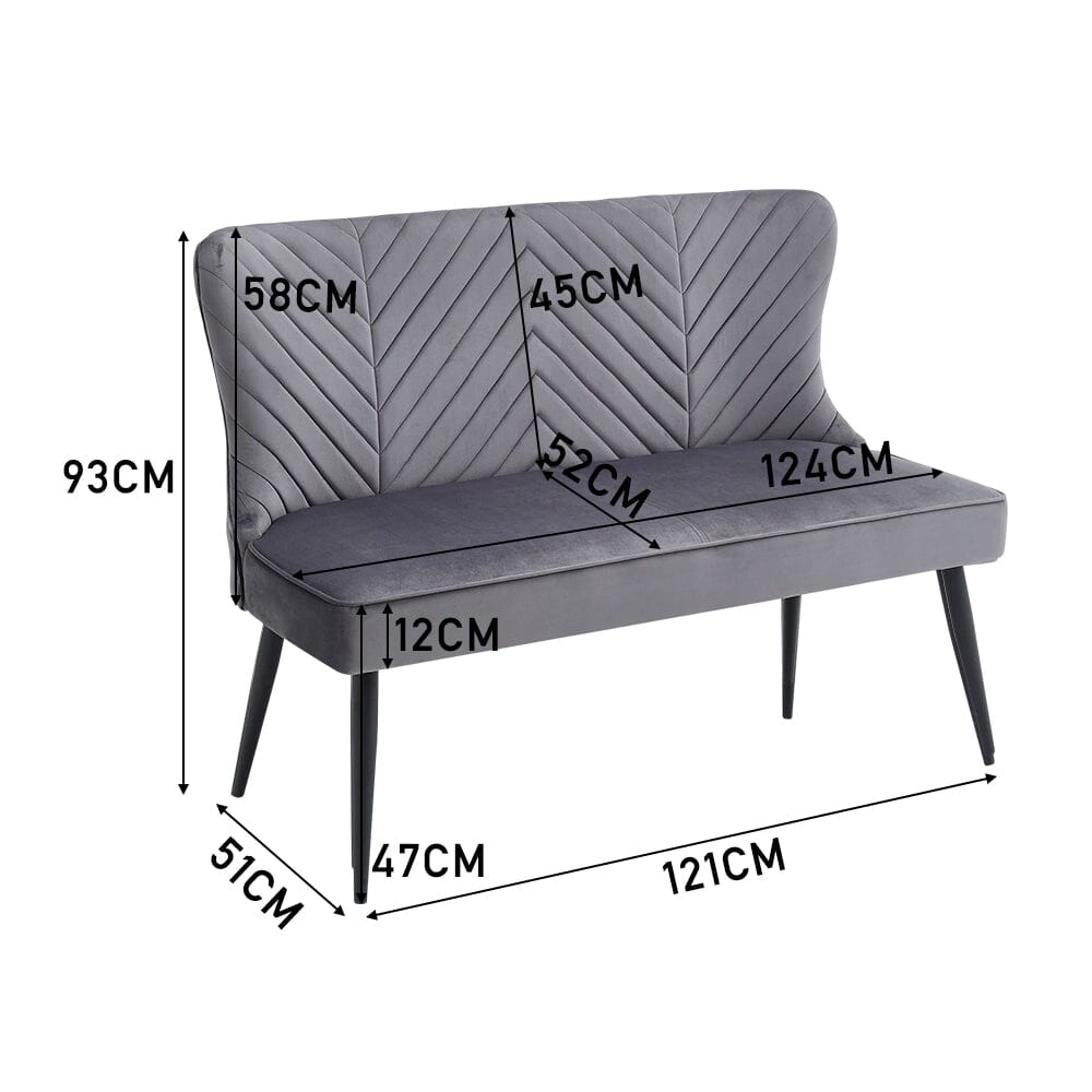 2 Seater Bench Sofa Grey Velvet Metal Legs Living and Home 