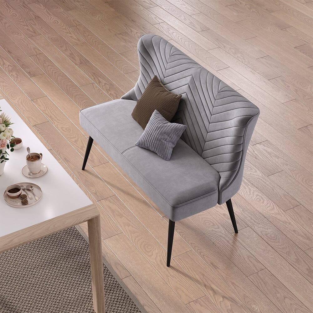 2 Seater Bench Sofa Grey Velvet Metal Legs Living and Home 