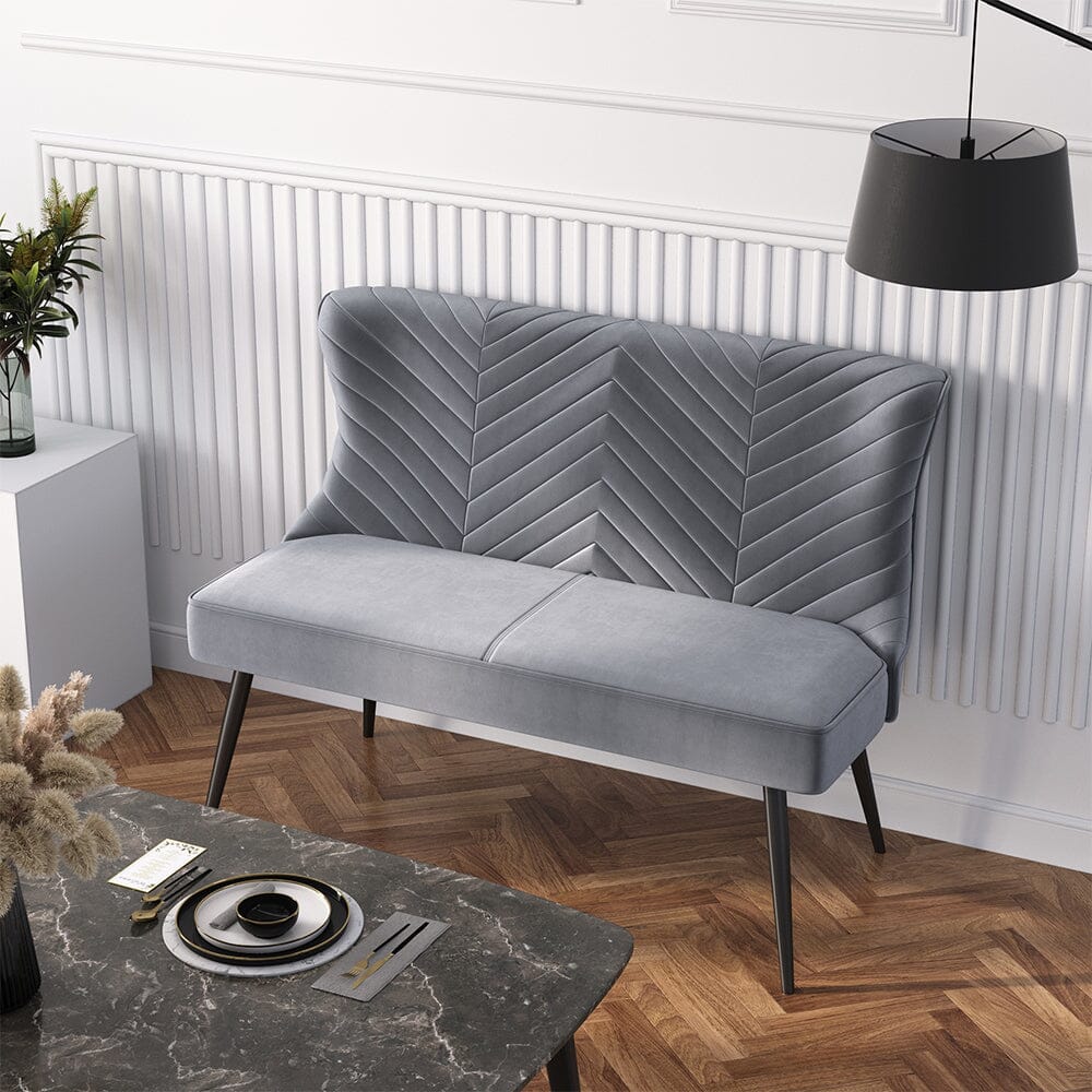 2 Seater Bench Sofa Grey Velvet Metal Legs Living and Home 