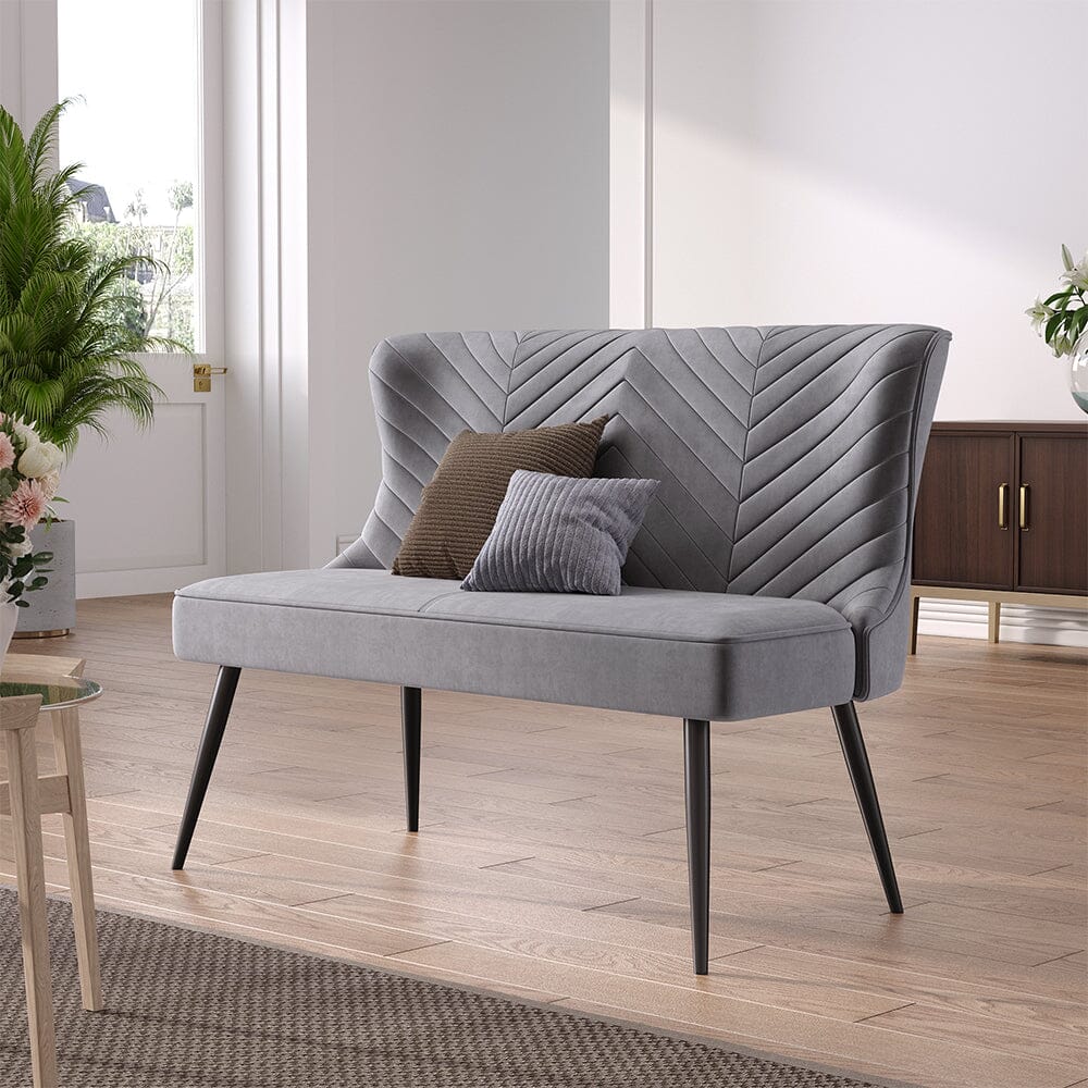2 Seater Bench Sofa Grey Velvet Metal Legs Living and Home 