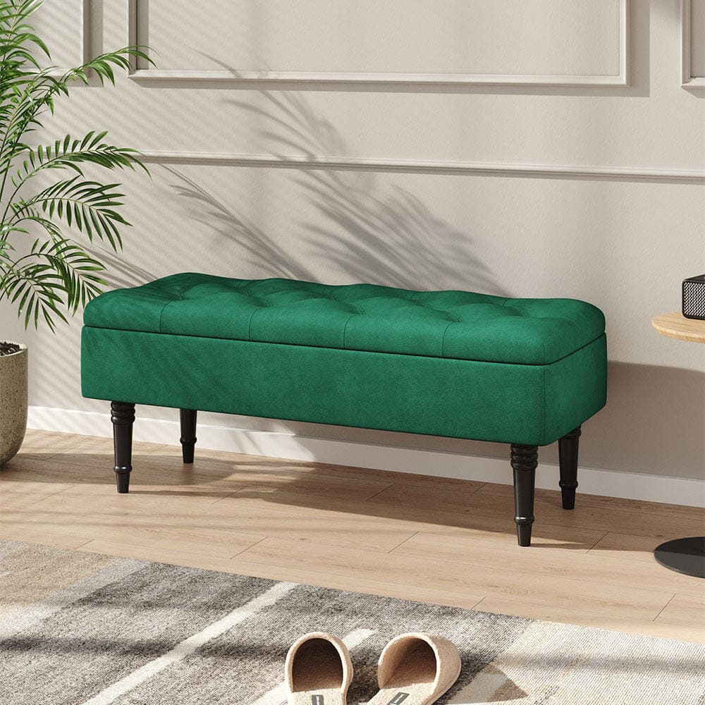 Teal Velvet Storage Bench with Tufted Top Living and Home 